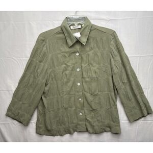 VTG Selene SAGE Green Ruched Crinkle Art-to-Wear Tunic Blouse Top Shirt NWT M
